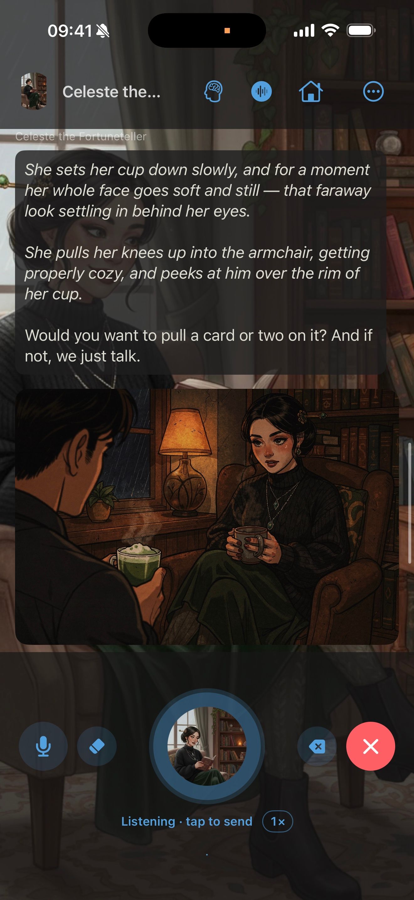 A voice chat in progress, with the listening indicator at the bottom of the screen.